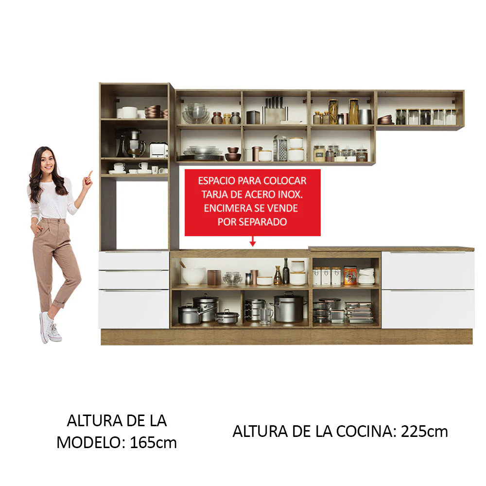 Combo Completo de Cocina 320 x 60 cm Marrón/Blanco Aterciopelado Lux Madesa 04 - Image 5