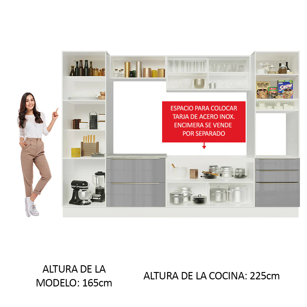 Combo completo de Cocina 320cm Blanco/Gris Lux Madesa 01 - Image 5
