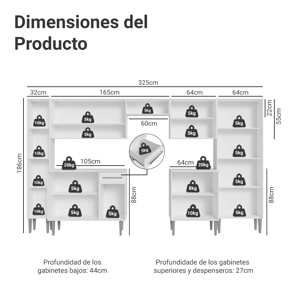 Combo completo de Cocina 325cm Blanco Emilly Madesa 02 - Image 2