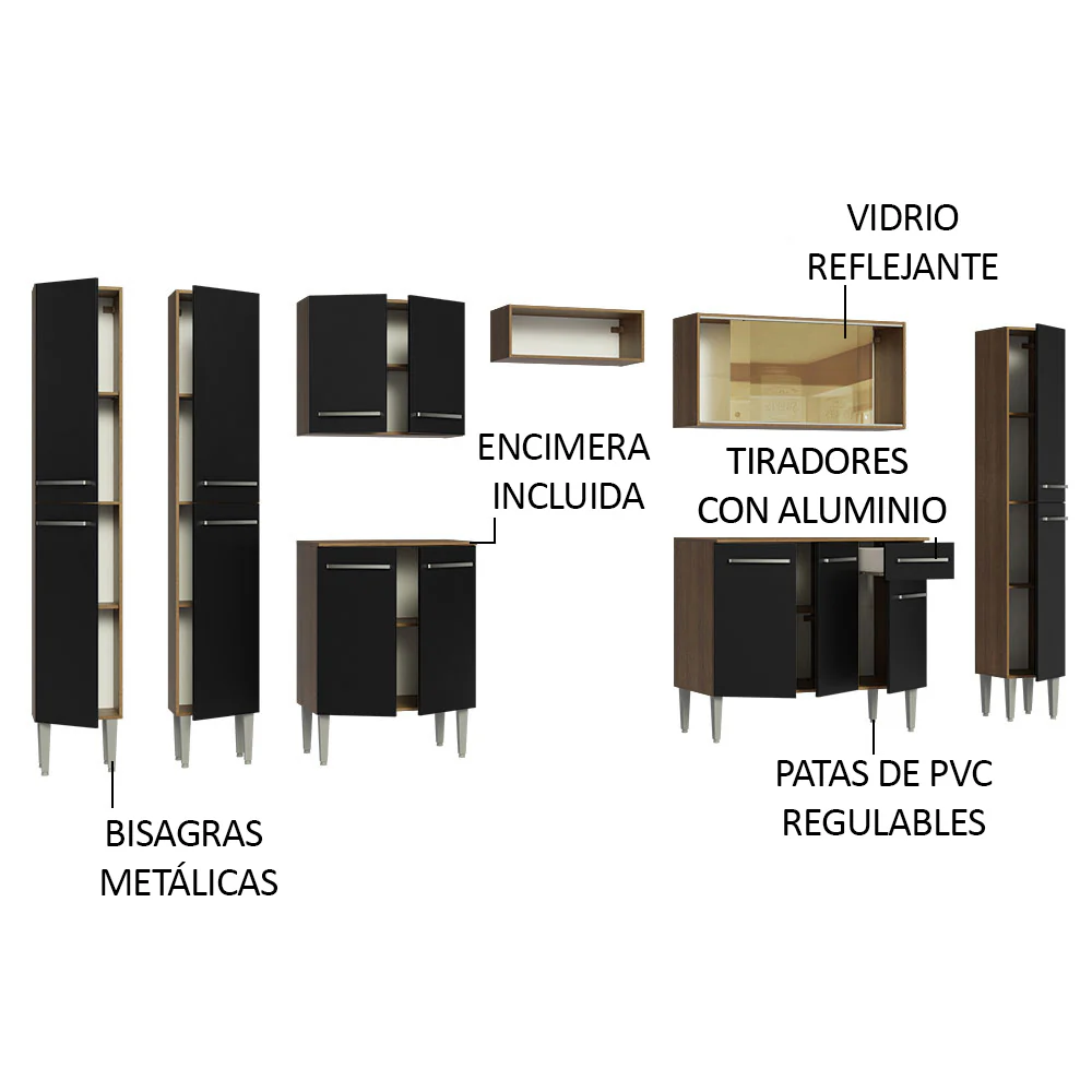 Combo completo de Cocina 325cm Marrón/Negro Emilly Madesa 04 - Image 4