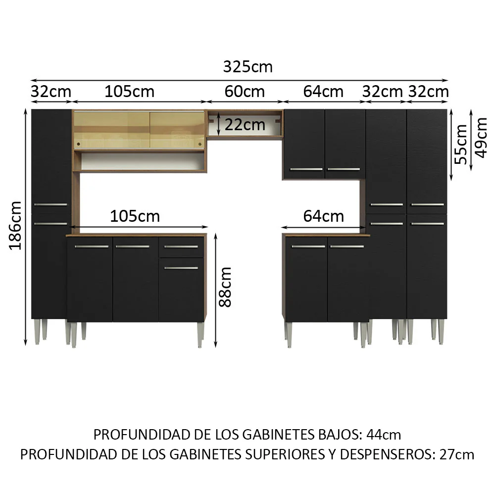Combo completo de Cocina 325cm Marrón/Negro Emilly Madesa 05 - Image 2