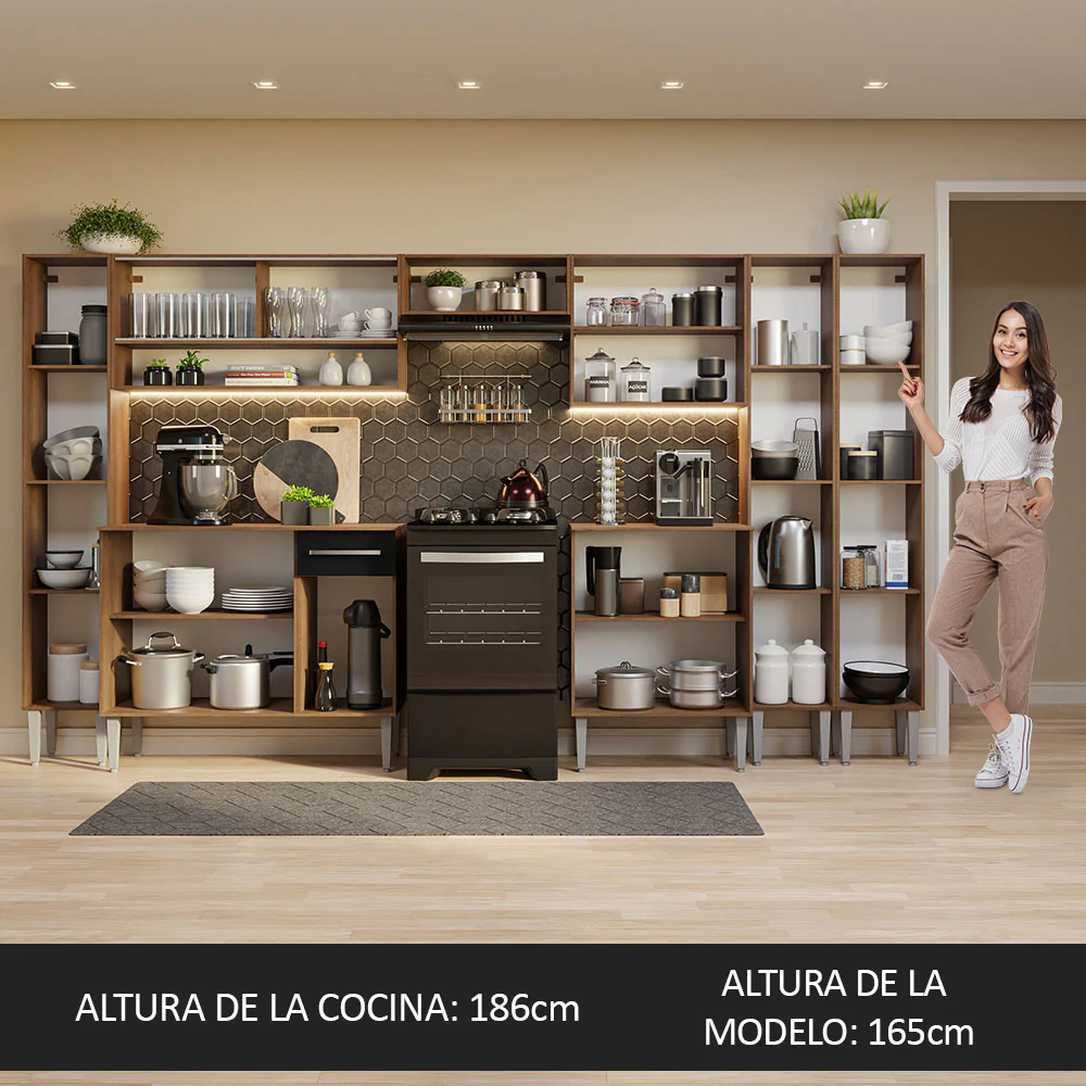 Combo completo de Cocina 325cm Marrón/Negro Emilly Madesa 05 - Image 5