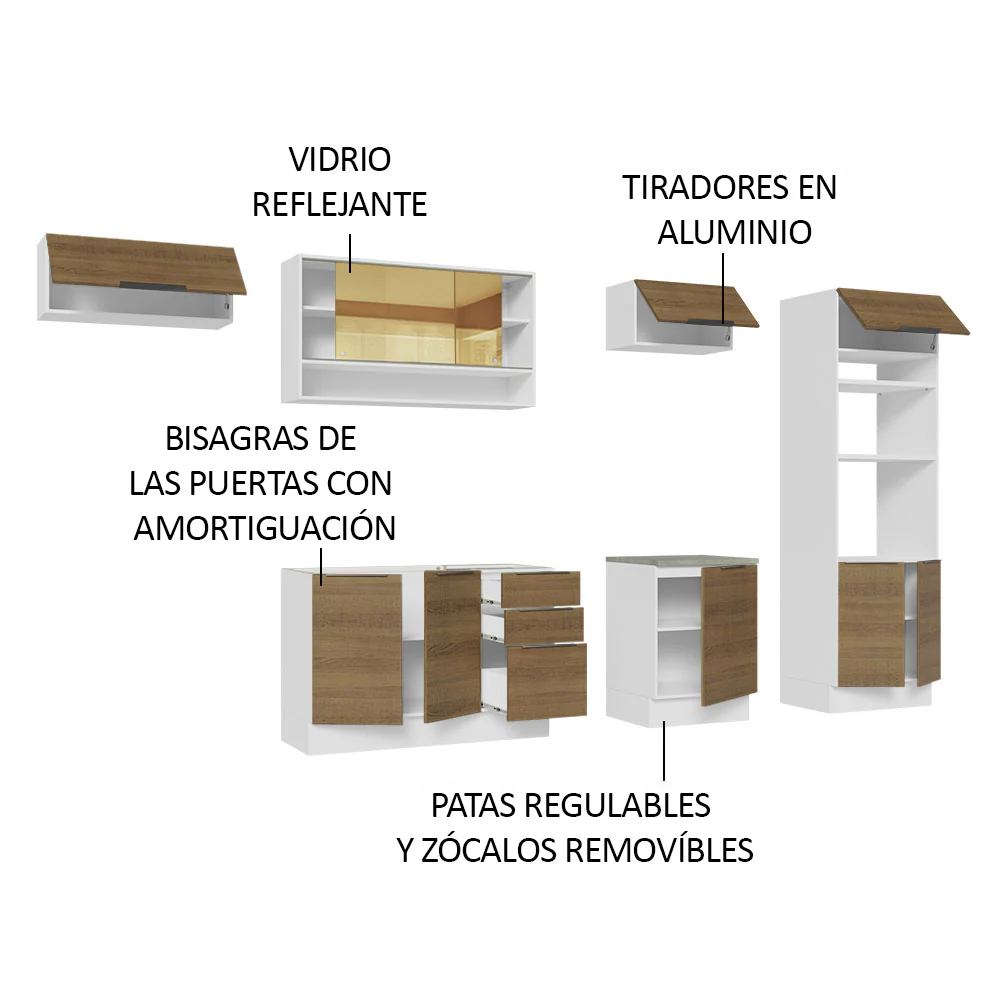 Combo Completo de Cocina 330 cm Blanco/Marrón Stella Madesa 06 - Image 4