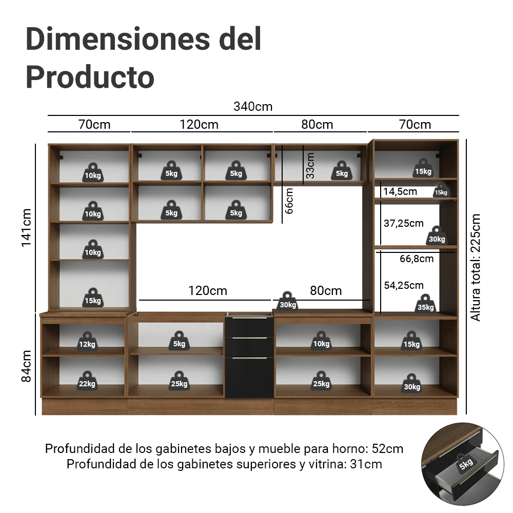Combo completo de Cocina 340 cm Marrón/Negro Lux Madesa 03 - Image 2