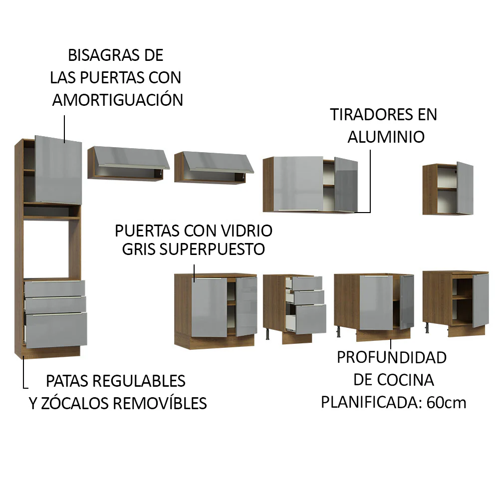 Combo completo de Cocina 400 cm Marrón/Gris Lux Madesa - Image 4