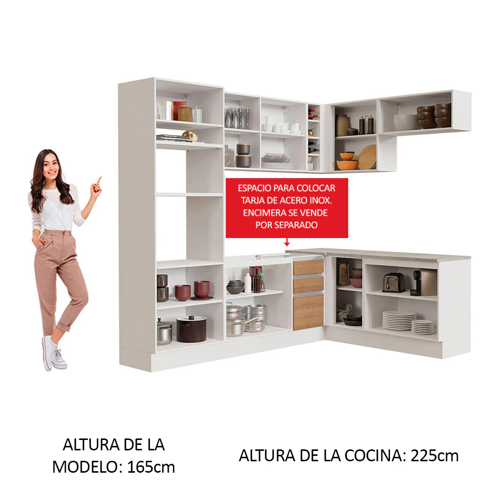 Combo completo de Cocina Esquinera 419cm Glamy Madesa 01 - Blanco - Image 5