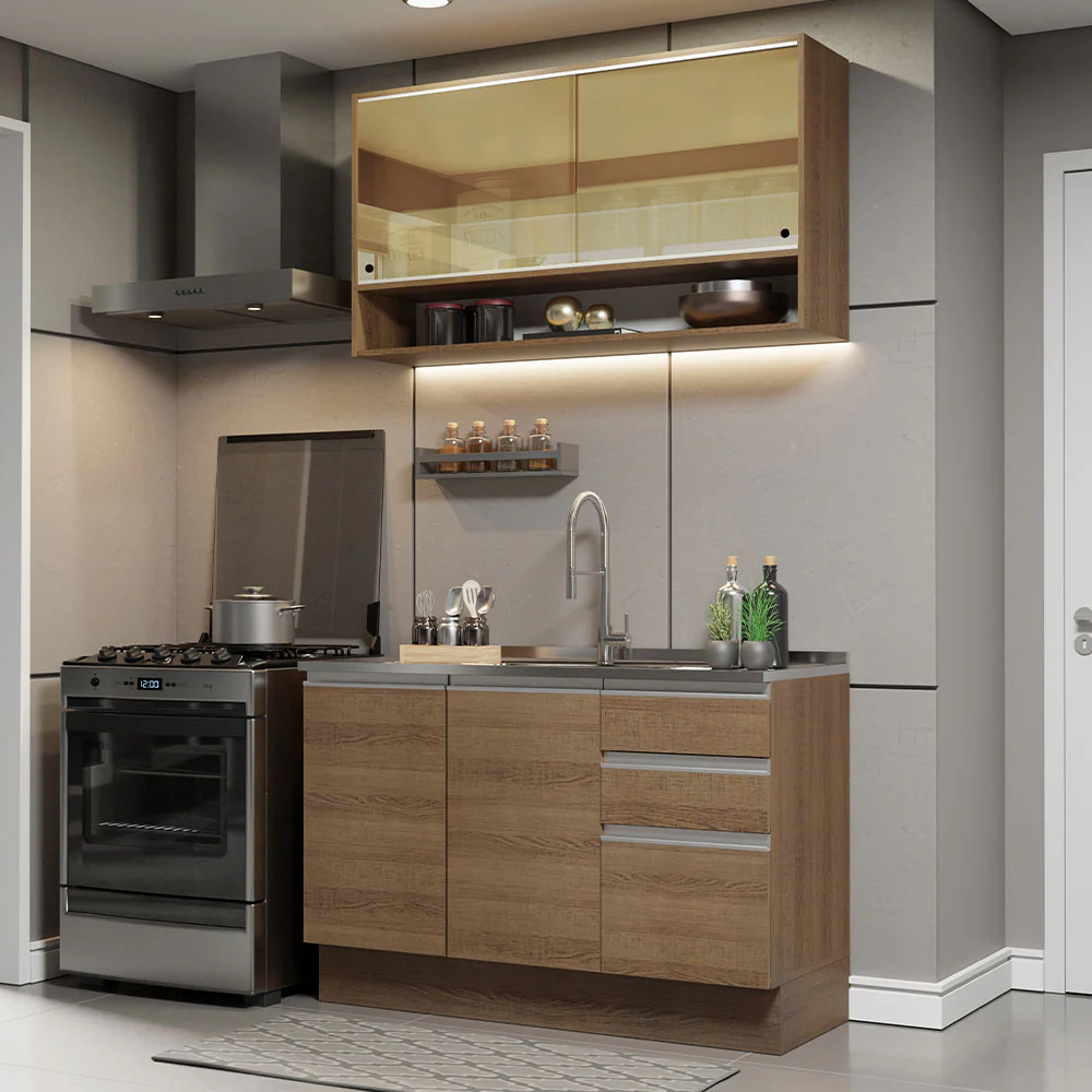 Combo de Cocina 120cm Glamy Madesa 02 Marrón