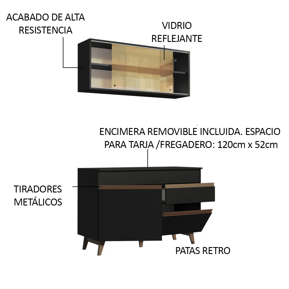 Combo de Cocina Compacta 120cm Reims Negro 01 - Image 4