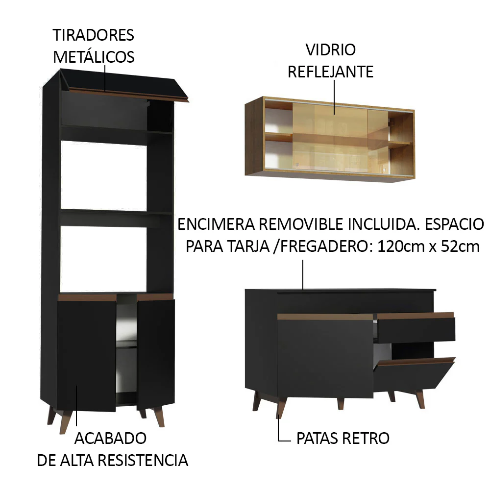 Combo de Cocina Compacta 190cm Reims Negro/Marrón 02 - Image 4