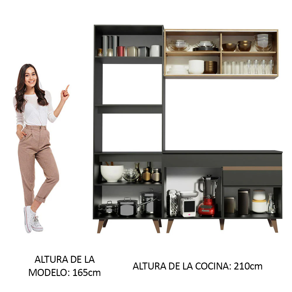 Combo de Cocina Compacta 190cm Reims Negro/Marrón 02 - Image 5