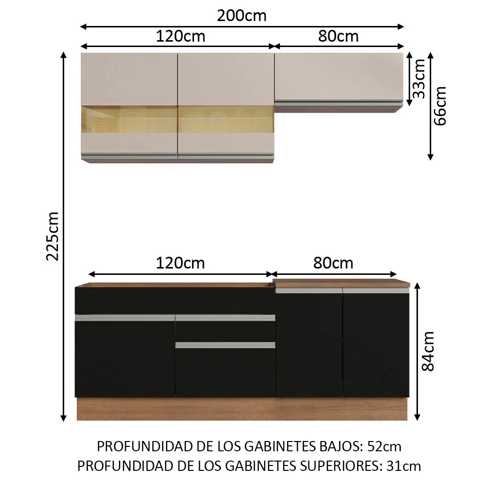 Combo de Cocina Madesa Glamy 200cm Marrón/Negro/Crema 07 - Image 2