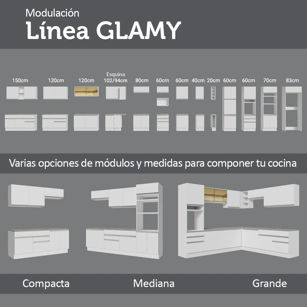 Combo completo de Cocina Compacta Madesa Glamy 220cm Blanco/Blanco/Crema 02 - Image 8