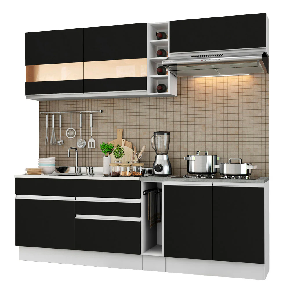 Combo completo de Cocina Compacta Madesa Glamy 220cm Blanco/Negro 02 - Image 3