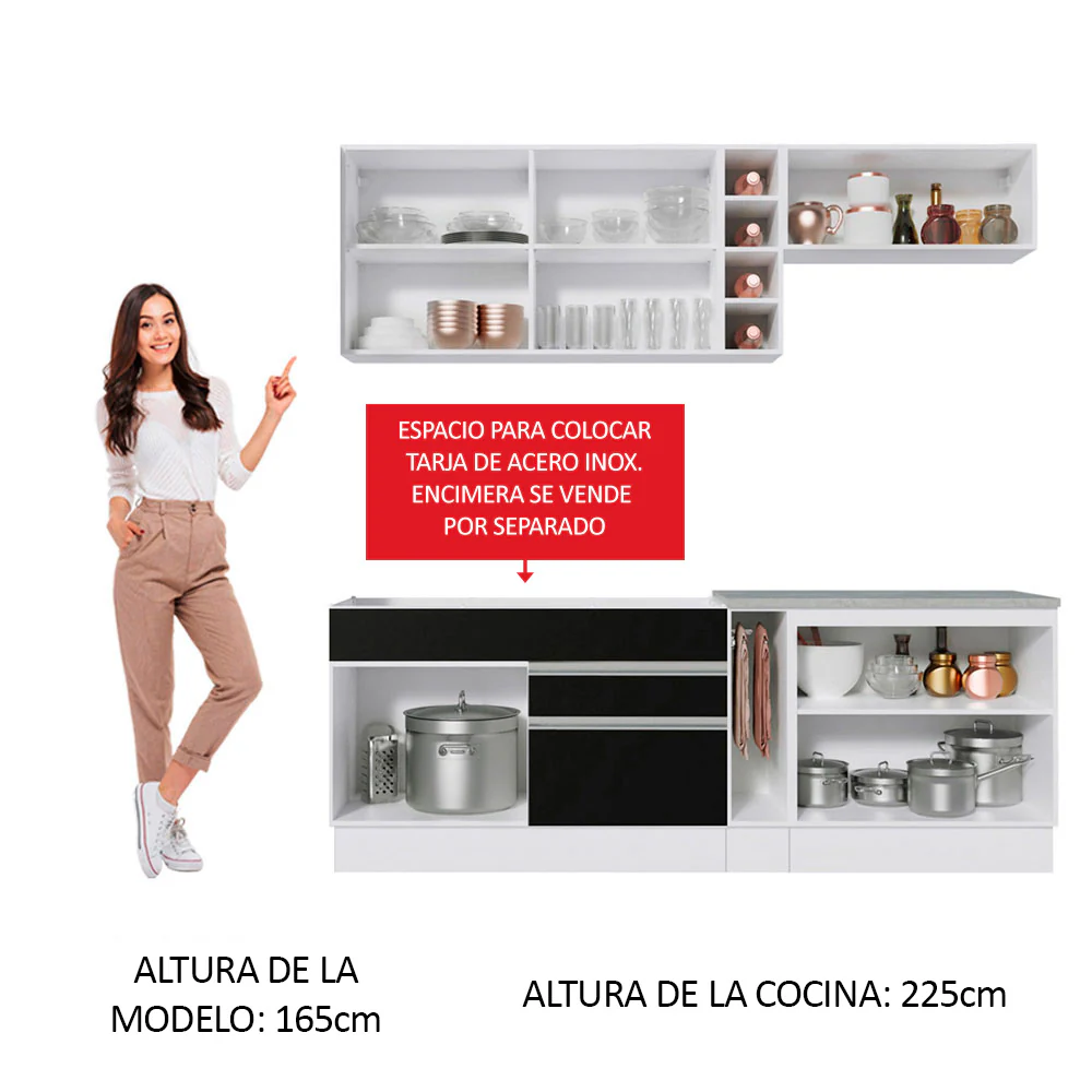 Combo completo de Cocina Compacta Madesa Glamy 220cm Blanco/Negro 02 - Image 4