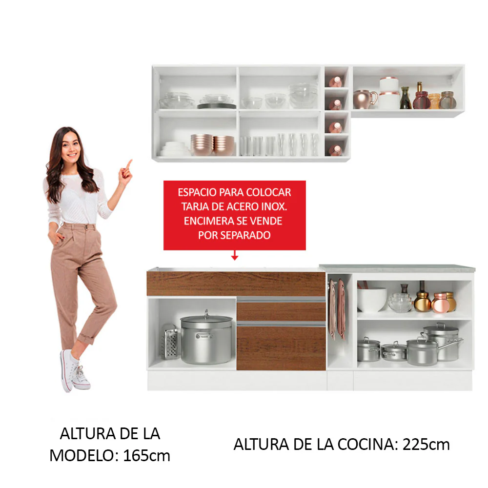 Combo completo de Cocina Compacta Madesa Glamy 220cm Marrón/Crema 02 - Image 4