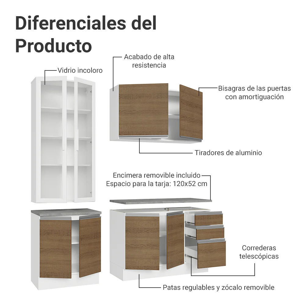 Combo de Cocina con Cristalero 190 cm Madesa Glamy BM 05 - Image 5