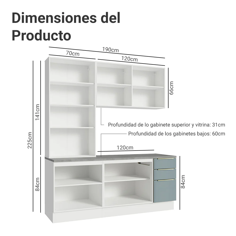 Combo de Cocina con Cristalero 190 cm Madesa Lux BG 02 - Image 2