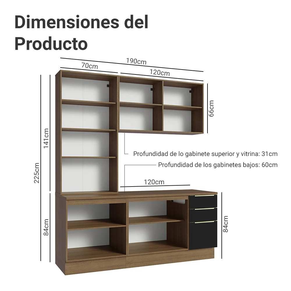 Combo de Cocina con Cristalero 190 cm Madesa Lux MN 02 - Image 2