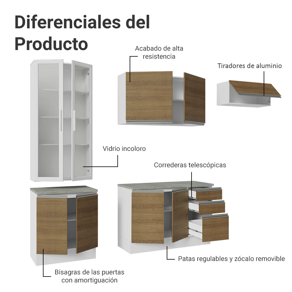 Combo completo de Cocina con Cristalero 270 cm Madesa Glamy BM 16 - Image 4