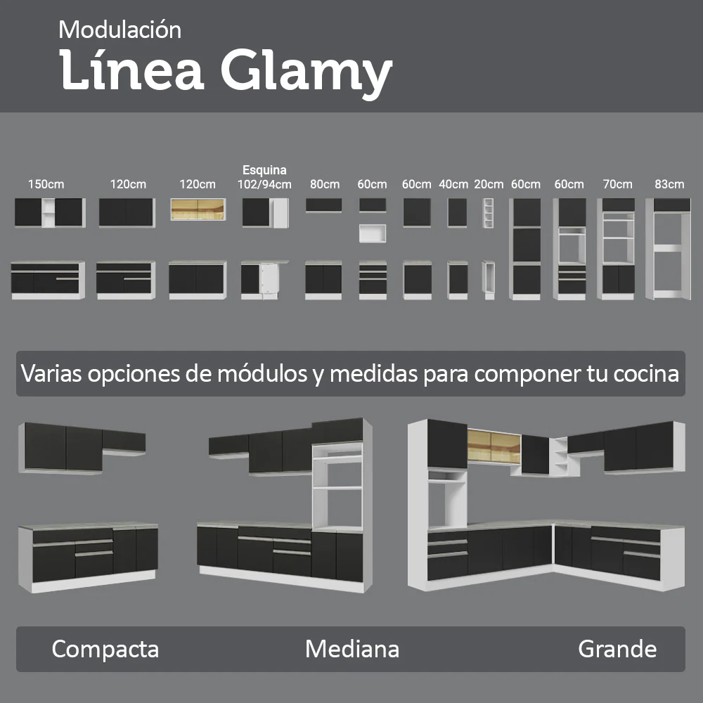 Combo completo de Cocina con Cristalero 270 cm Madesa Glamy BN 16 - Image 9
