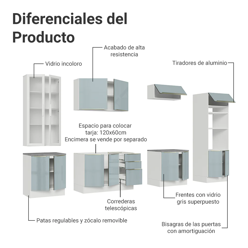 Combo completo de Cocina con Cristalero 340 cm Madesa Lux BG 02 - Image 4