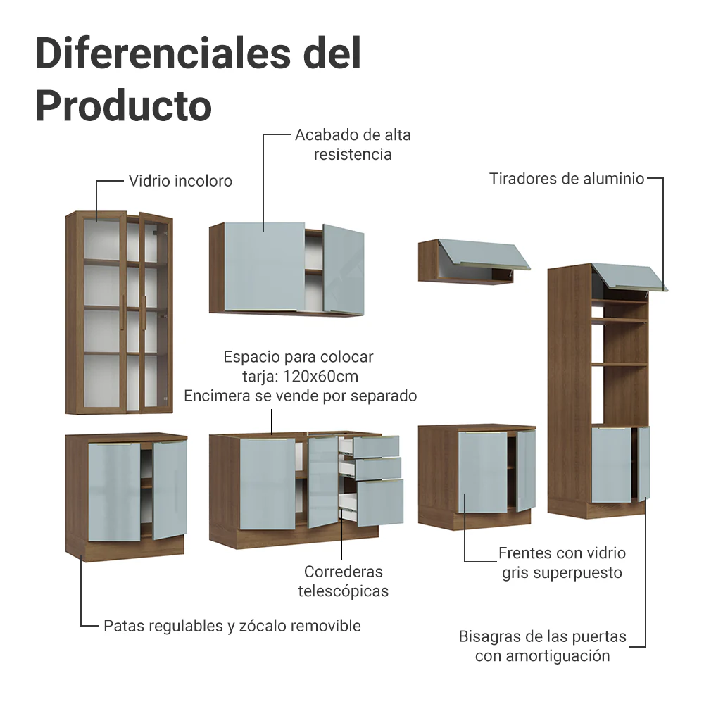 Combo completo de Cocina con Cristalero 340 cm Madesa Lux MG 02 - Image 4