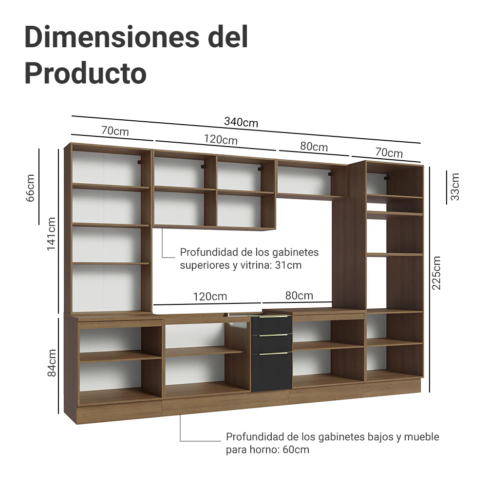 Combo completo de Cocina con Cristalero 340 cm Madesa Lux MN 02 - Image 2