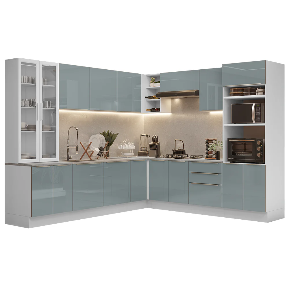 Combo completo de Cocina Esquinera con Cristalero 566 cm Madesa Lux Blanco/Gris 01 - Image 3