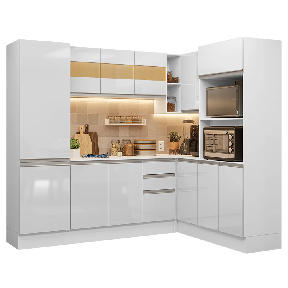 Combo Completo de Cocina Esquinera 100% MDF 377 cm Smart Blanco Brilhante Madesa 01 - Image 3