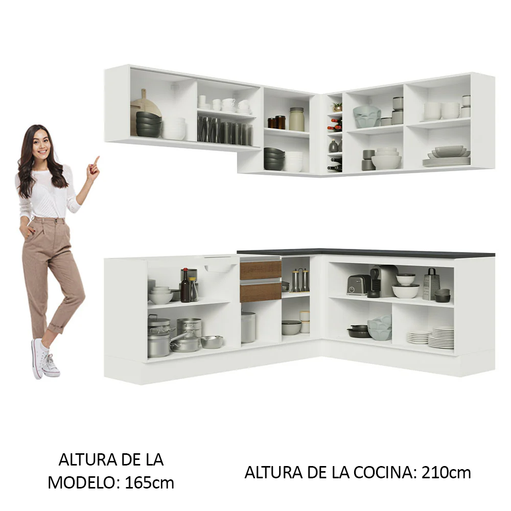 Combo Completo de Cocina Esquinera 100% MDF 389 cm Blanco/Marrón Acordes Madesa 02 - Image 5