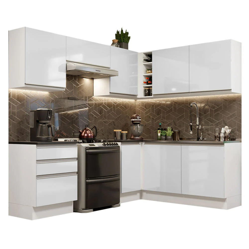 Combo Completo de Cocina Esquinera 100% MDF 409 cm Frentes Blanco Brillante Acordes Madesa 01 - Image 3