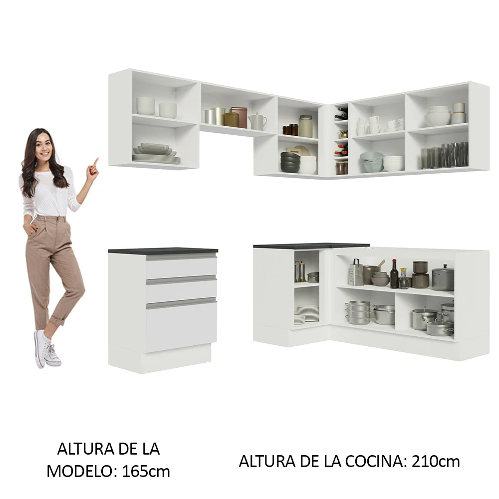 Combo Completo de Cocina Esquinera 100% MDF 409 cm Frentes Blanco Brillante Acordes Madesa 01 - Image 5