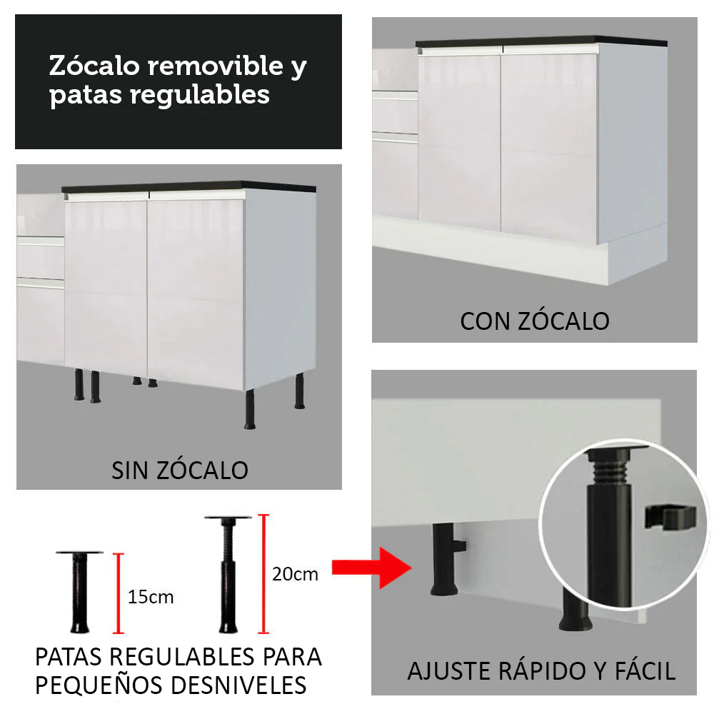 Combo Completo de Cocina Esquinera 100% MDF 409 cm Frentes Blanco Brillante Acordes Madesa 01 - Image 9