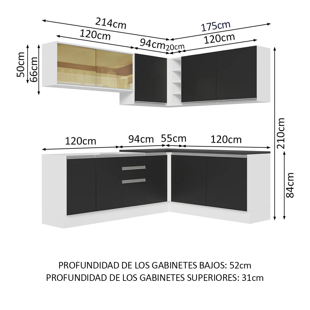 Combo Completo de Cocina Esquinera 100% MDF 409 cm Frentes Blanco Brillante Acordes Madesa 01 - Image 2