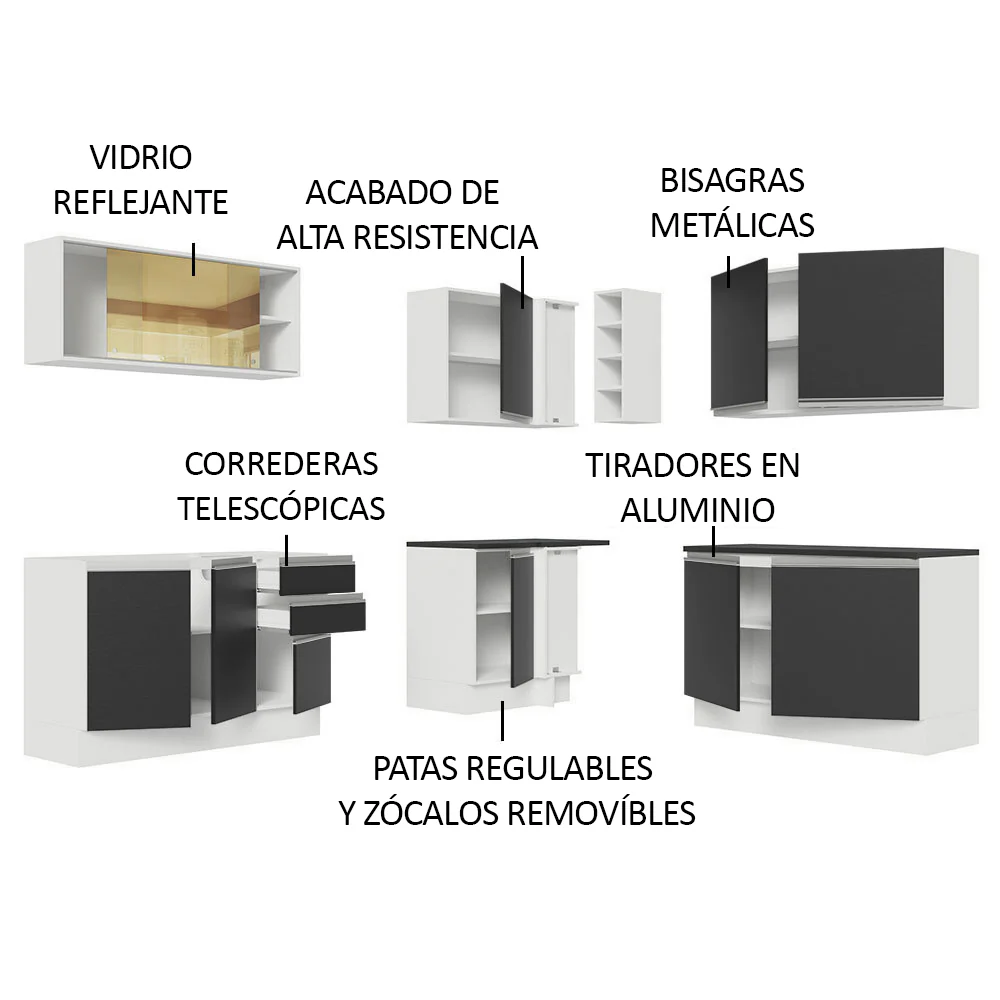 Combo Completo de Cocina Esquinera 100% MDF 409 cm Frentes Blanco Brillante Acordes Madesa 01 - Image 4