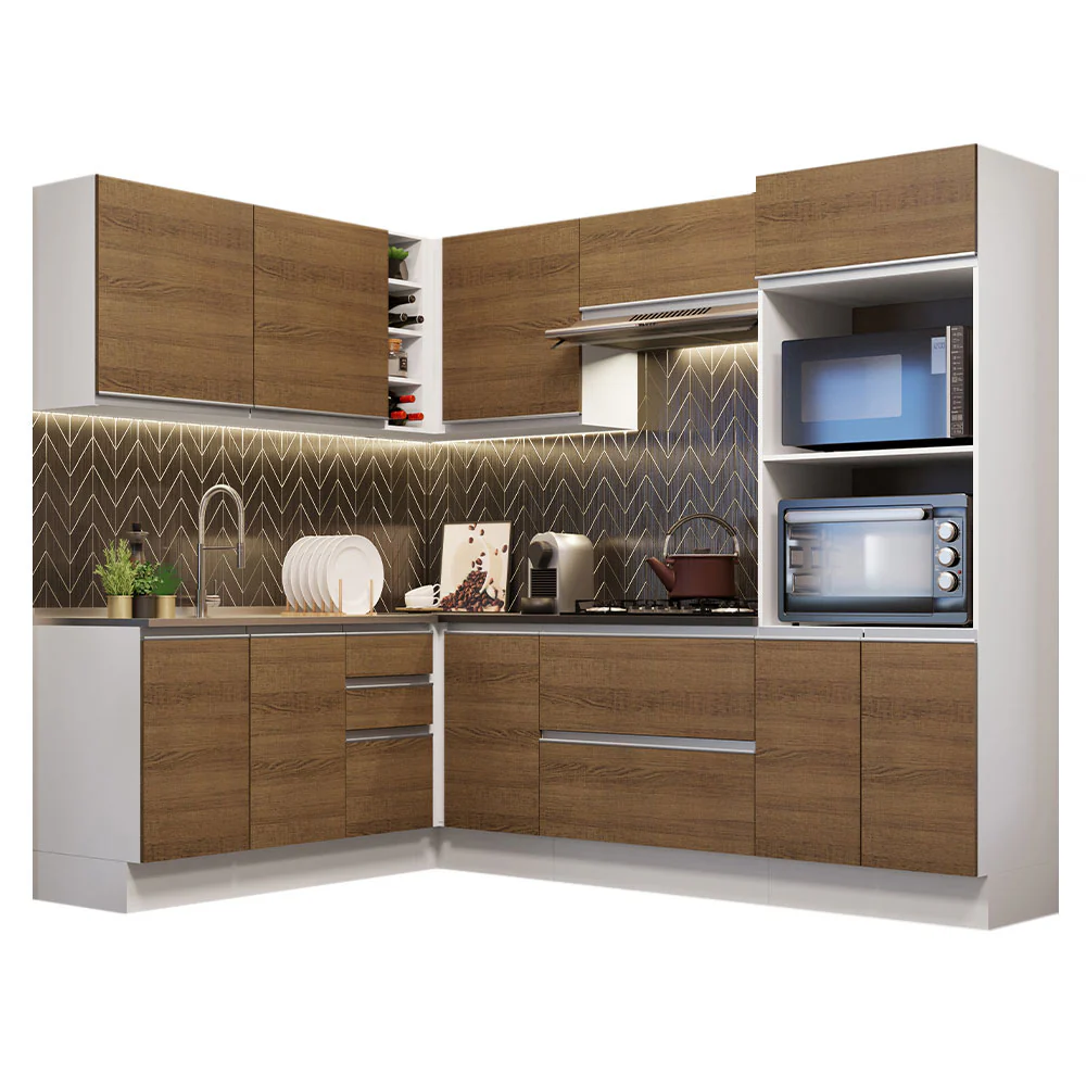 Combo Completo de Cocina Esquinera 100% MDF 419 cm Blanco/Marrón Acordes Madesa 03 - Image 3