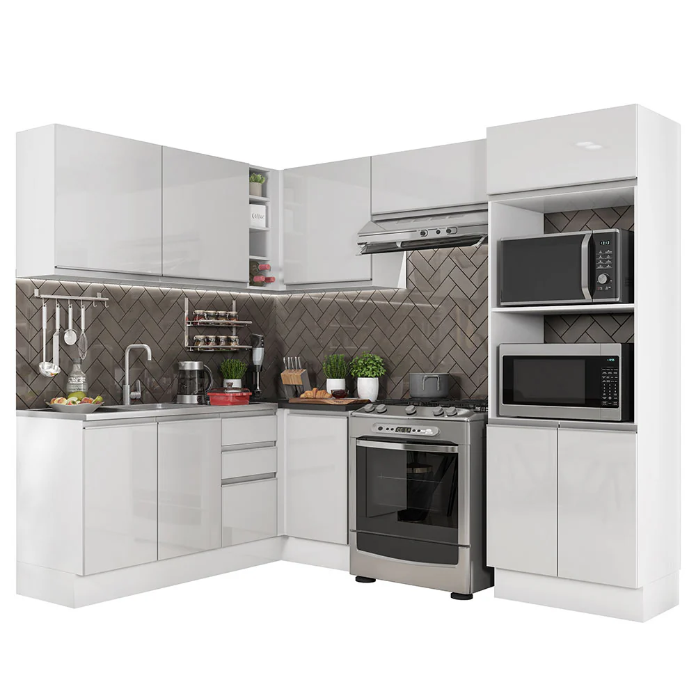 Combo Completo de Cocina Esquinera 100% MDF 419 cm Frentes Blanco Brillante Acordes Madesa 01 - Image 3
