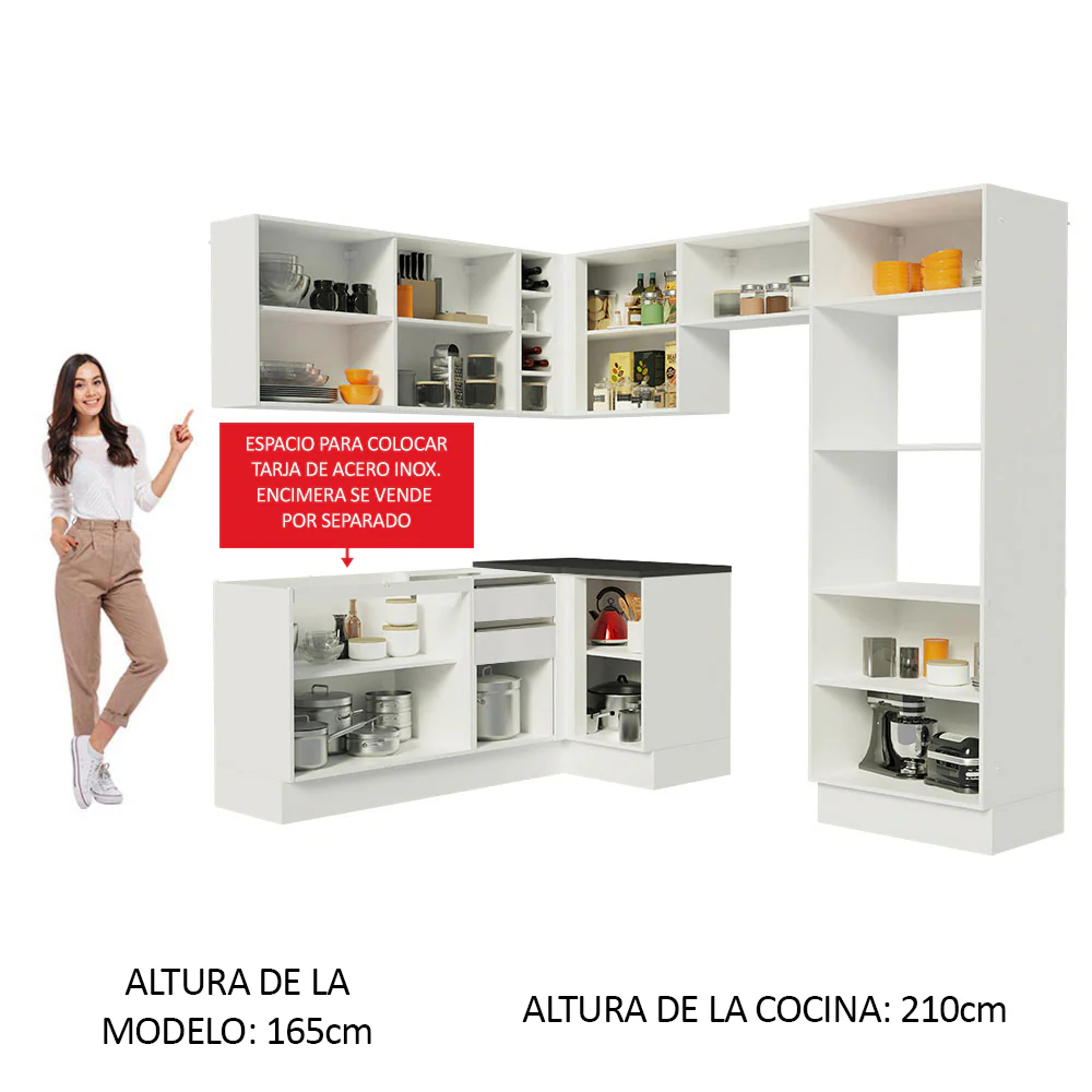 Combo Completo de Cocina Esquinera 100% MDF 419 cm Frentes Blanco Brillante Acordes Madesa 01 - Image 5