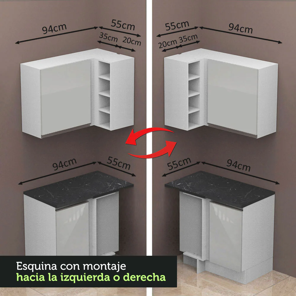 Combo Completo de Cocina Esquinera 100% MDF 419 cm Frentes Blanco Brillante Acordes Madesa 03 - Image 8