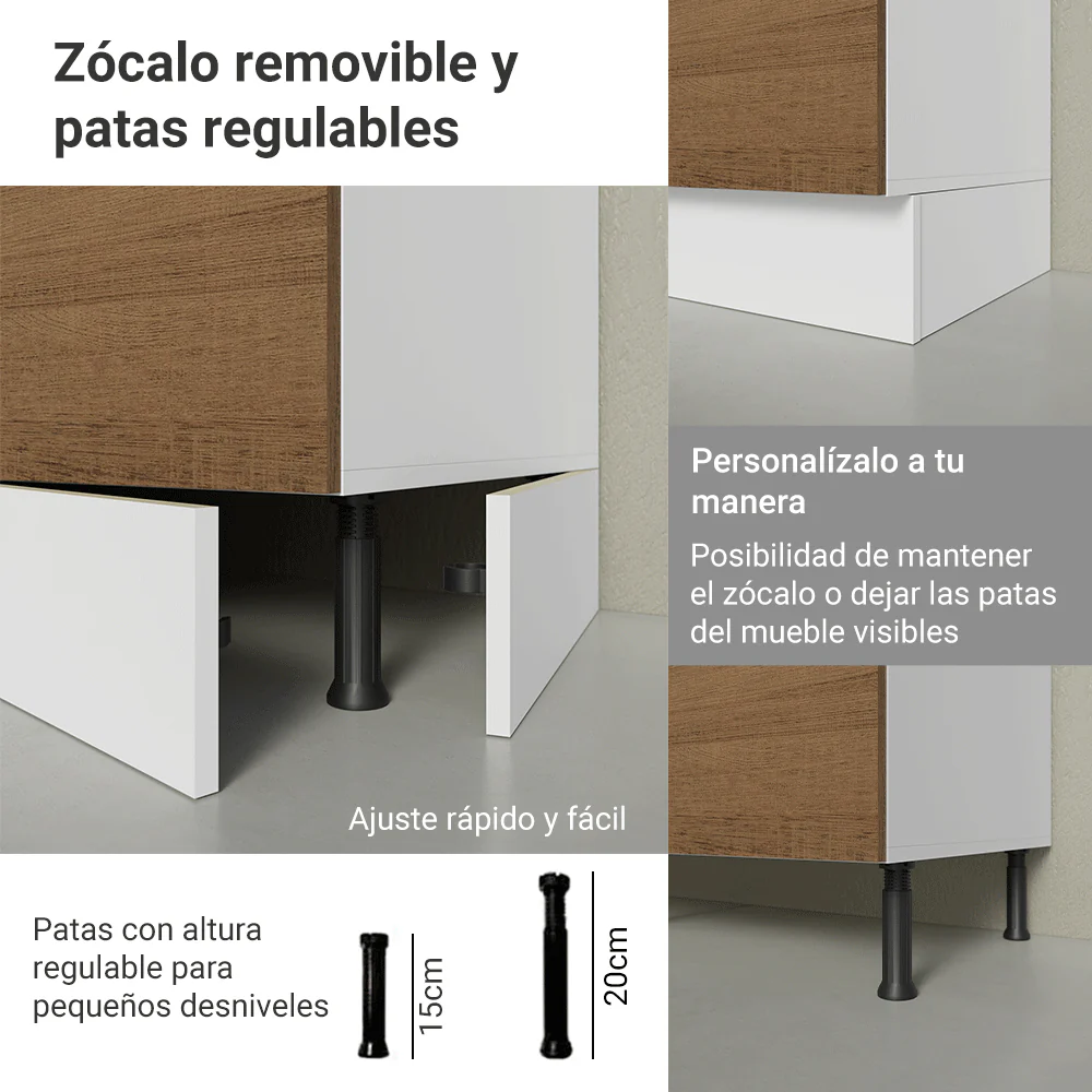 Combo Completo de Cocina Esquinera 100% MDF 448 cm Blanco/Marrón/Crema Smart Madesa 01 - Image 9