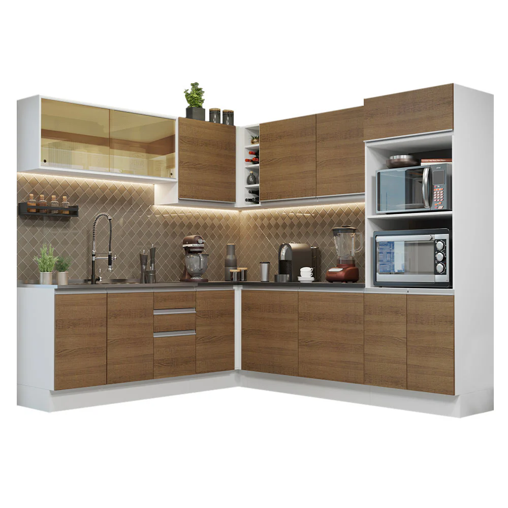 Combo Completo de Cocina Esquinera 100% MDF 459 cm Blanco/Marrón Acordes Madesa 01 - Image 3