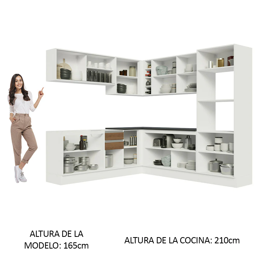 Combo Completo de Cocina Esquinera 100% MDF 459 cm Blanco/Marrón Acordes Madesa 01 - Image 5