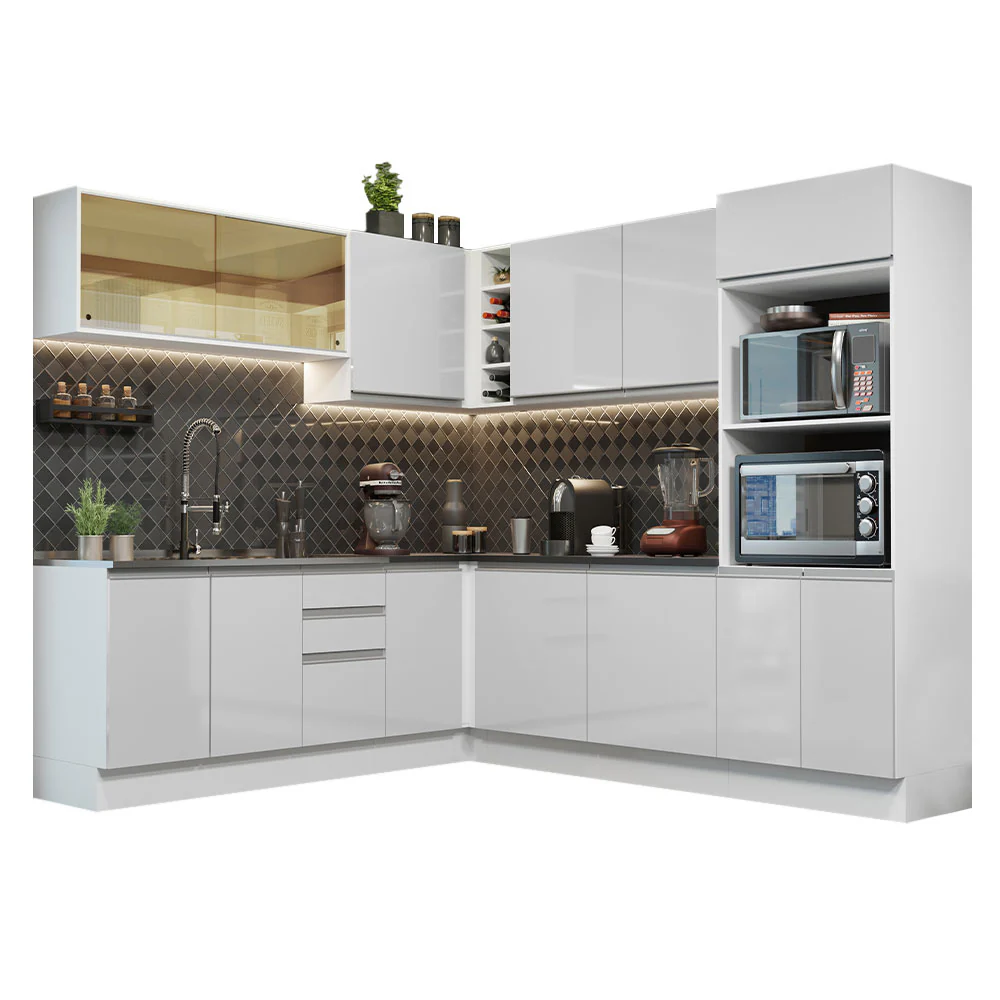 Combo Completo de Cocina Esquinera 100% MDF 459 cm Frentes Blanco Brillante Acordes Madesa 01 - Image 3
