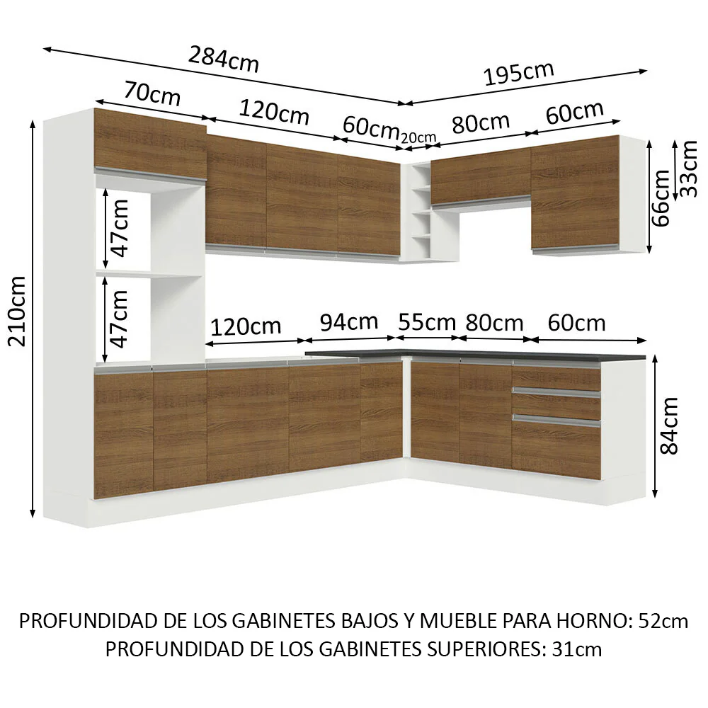 Combo Completo de Cocina Esquinera 100% MDF 479 cm Blanco/Marrón Acordes Madesa 03 - Image 2