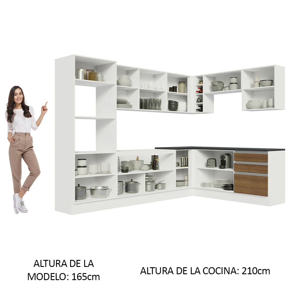 Combo Completo de Cocina Esquinera 100% MDF 479 cm Blanco/Marrón Acordes Madesa 03 - Image 5