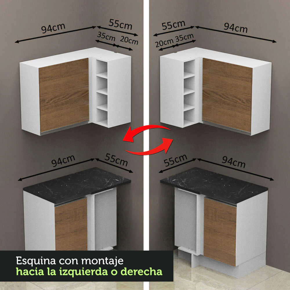Combo Completo de Cocina Esquinera 100% MDF 479 cm Blanco/Marrón Acordes Madesa 03 - Image 7
