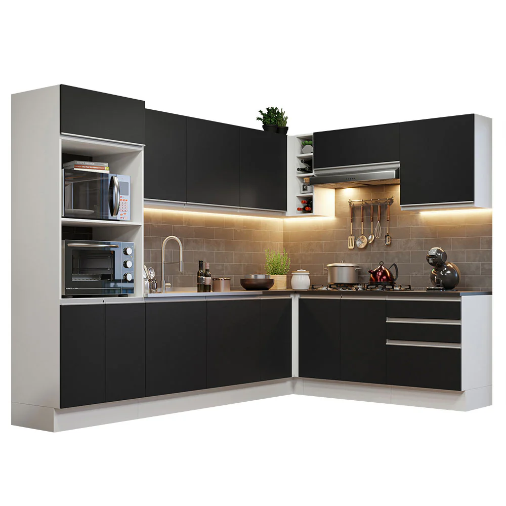 Combo Completo de Cocina Esquinera 100% MDF 479 cm Blanco/Negro Acordes Madesa 03 - Image 3