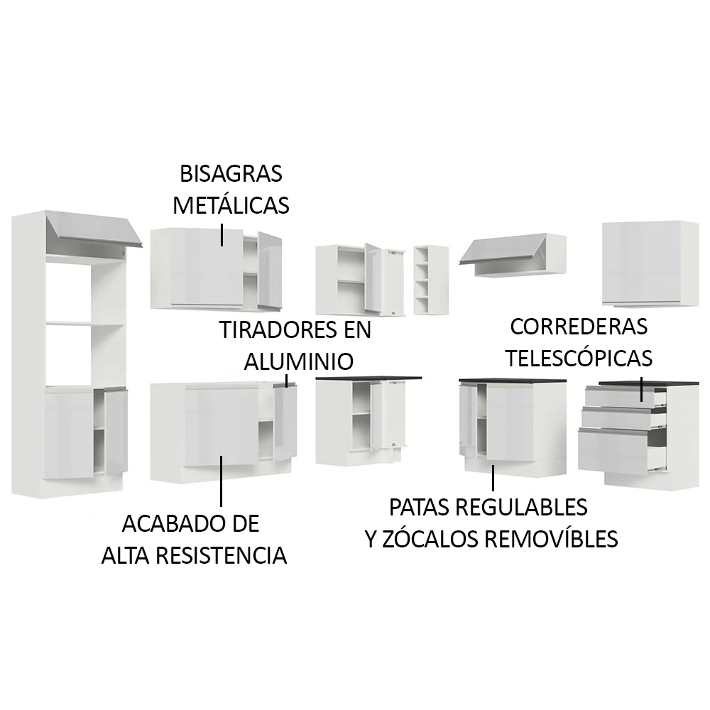 Combo Completo de Cocina Esquinera 100% MDF 479 cm Frentes Blanco Brillante Acordes Madesa 03 - Image 4