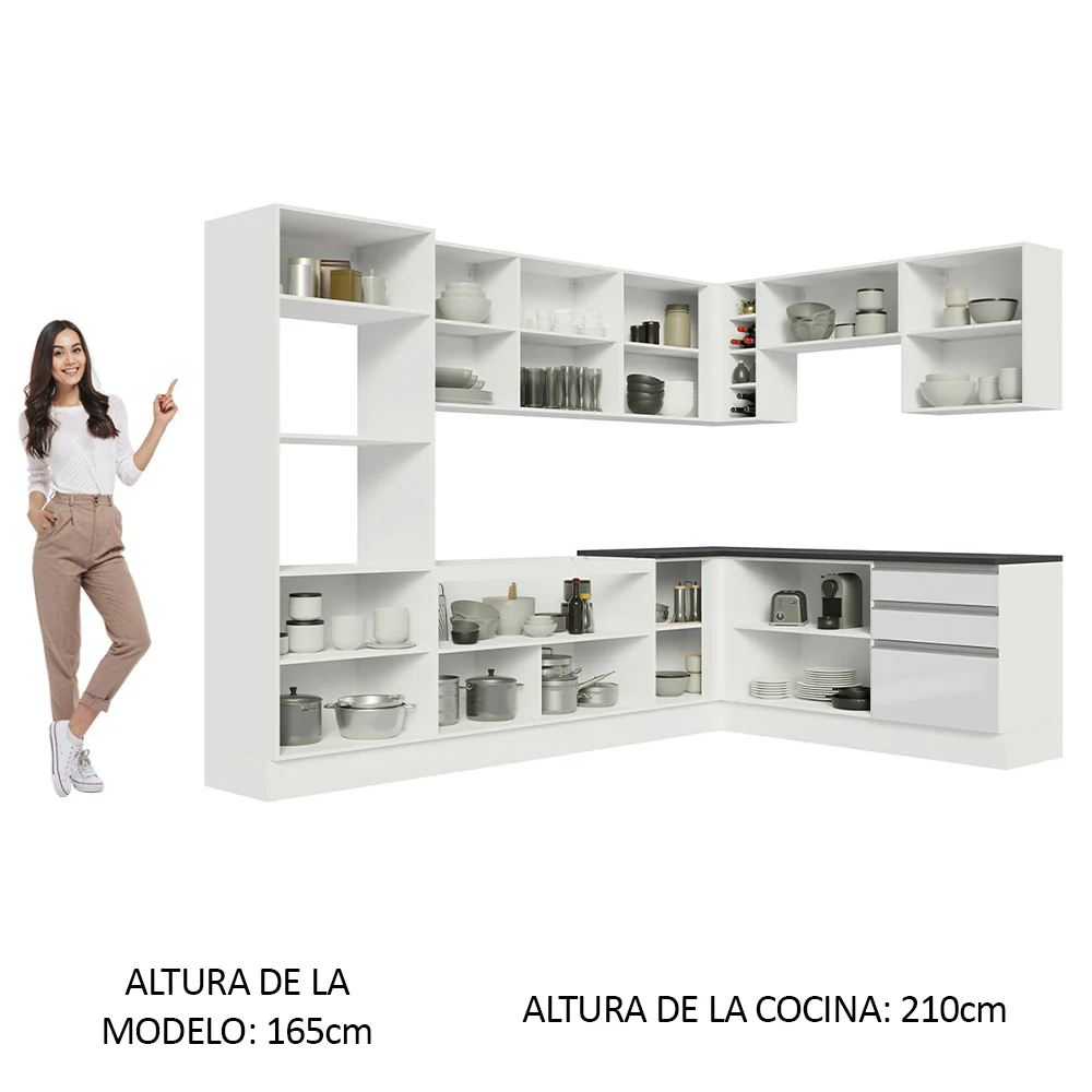 Combo Completo de Cocina Esquinera 100% MDF 479 cm Frentes Blanco Brillante Acordes Madesa 03 - Image 5