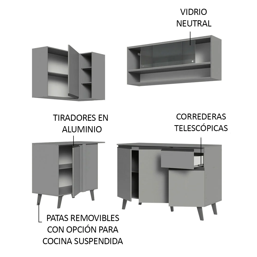 Combo Completo de Cocina Esquinera 265 cm Gris Nice Madesa 01 - Image 4